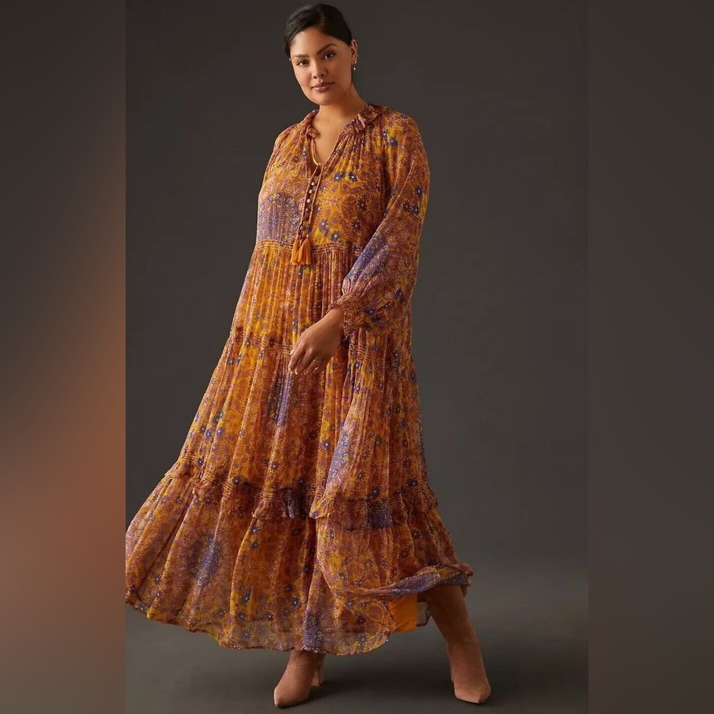 Anthropologie The Marais Printed Chiffon Maxi Dress